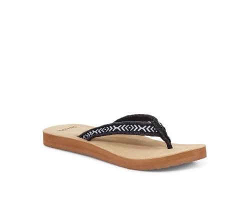 Sanuk Womens Fraidy Tribal Hemp Black / White Flip Flops | VSXMEF085